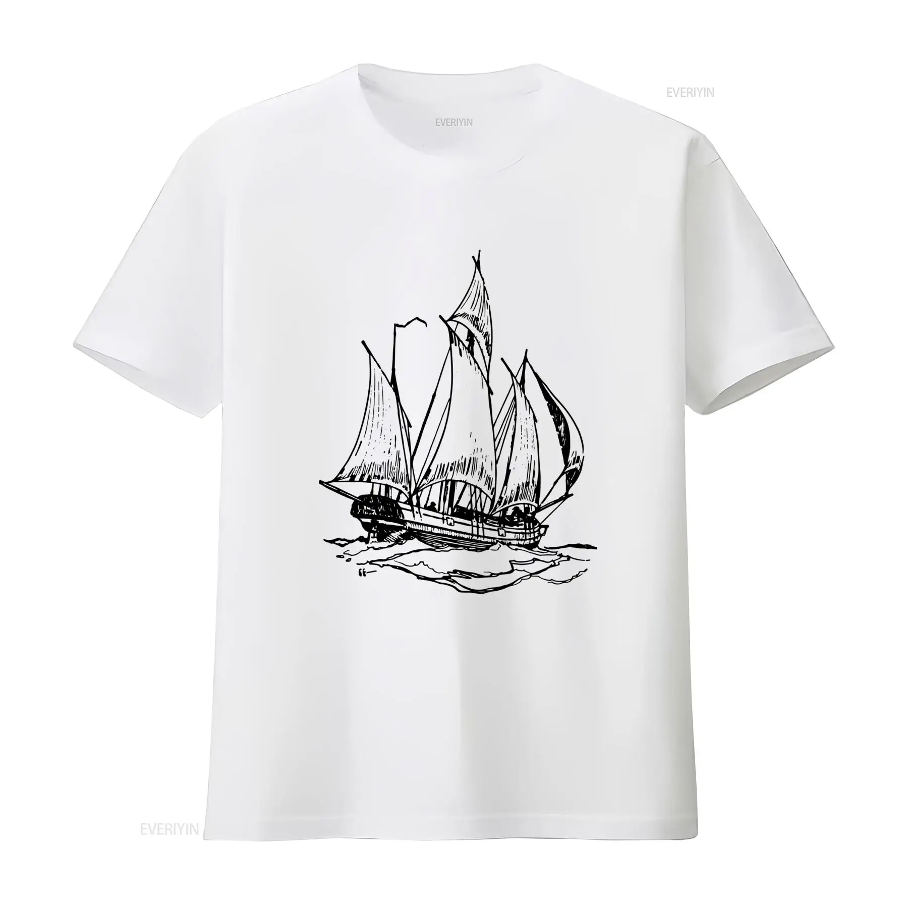 Vintage Yacht Fashion - Klasyczna koszulka z nadrukiem żaglówki schooner