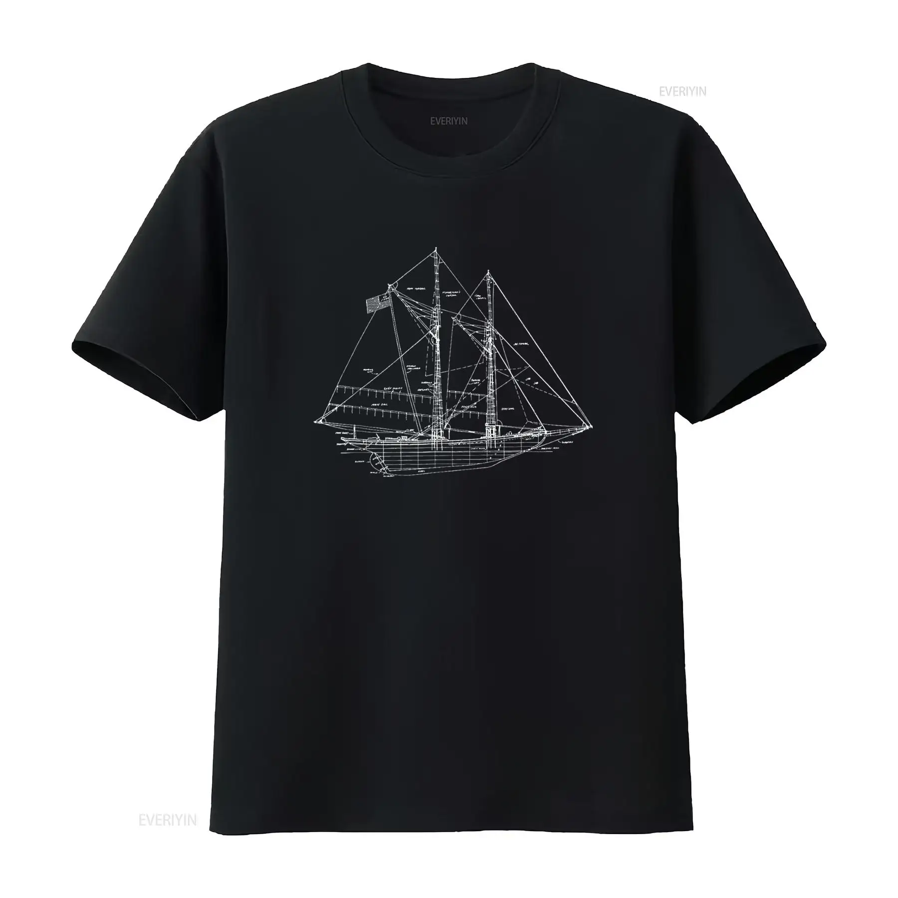 Vintage Yacht Fashion - Koszulka Żeglarska Vintage Blueprint Sailboat Yachting,