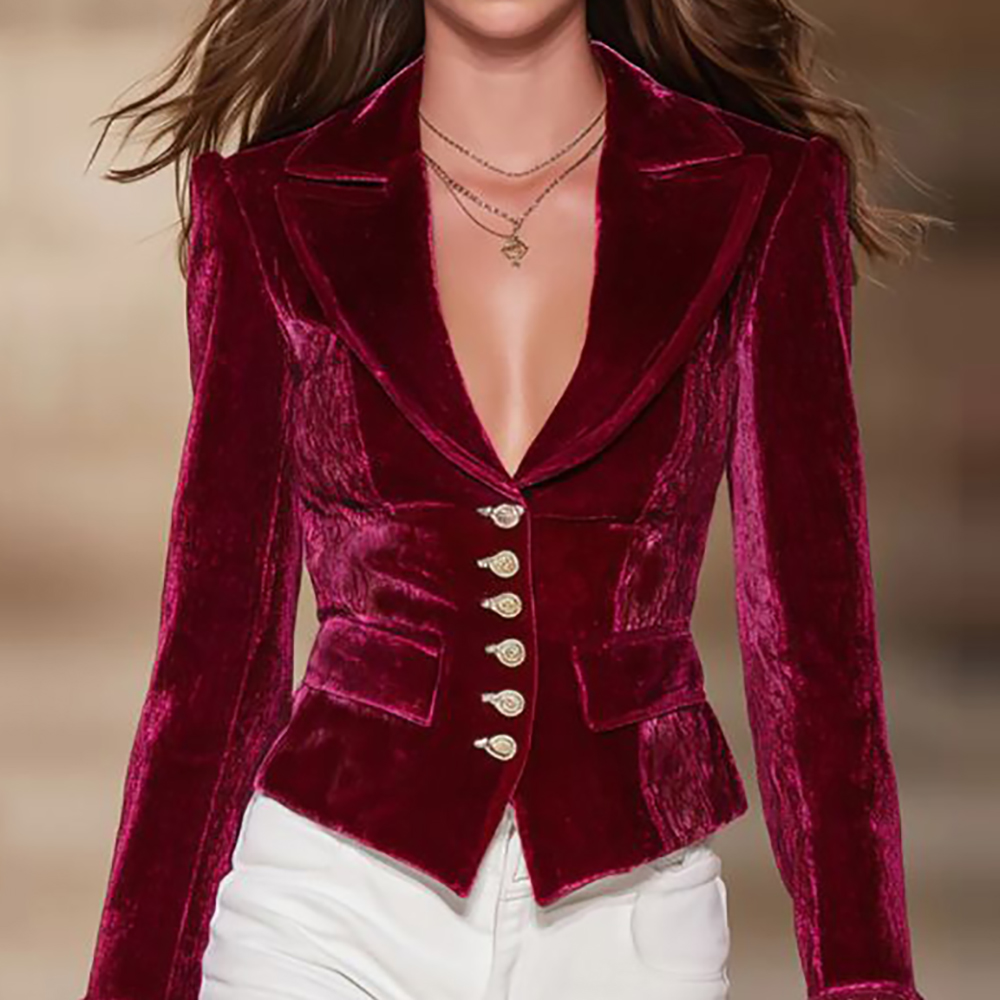 Velvet Blazer Vintage - Elegancka damska aksamitna marynarka w kolorze