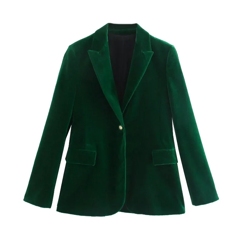Velvet Blazer Vintage - Elegancka aksamitna damska marynarka, modna odzież