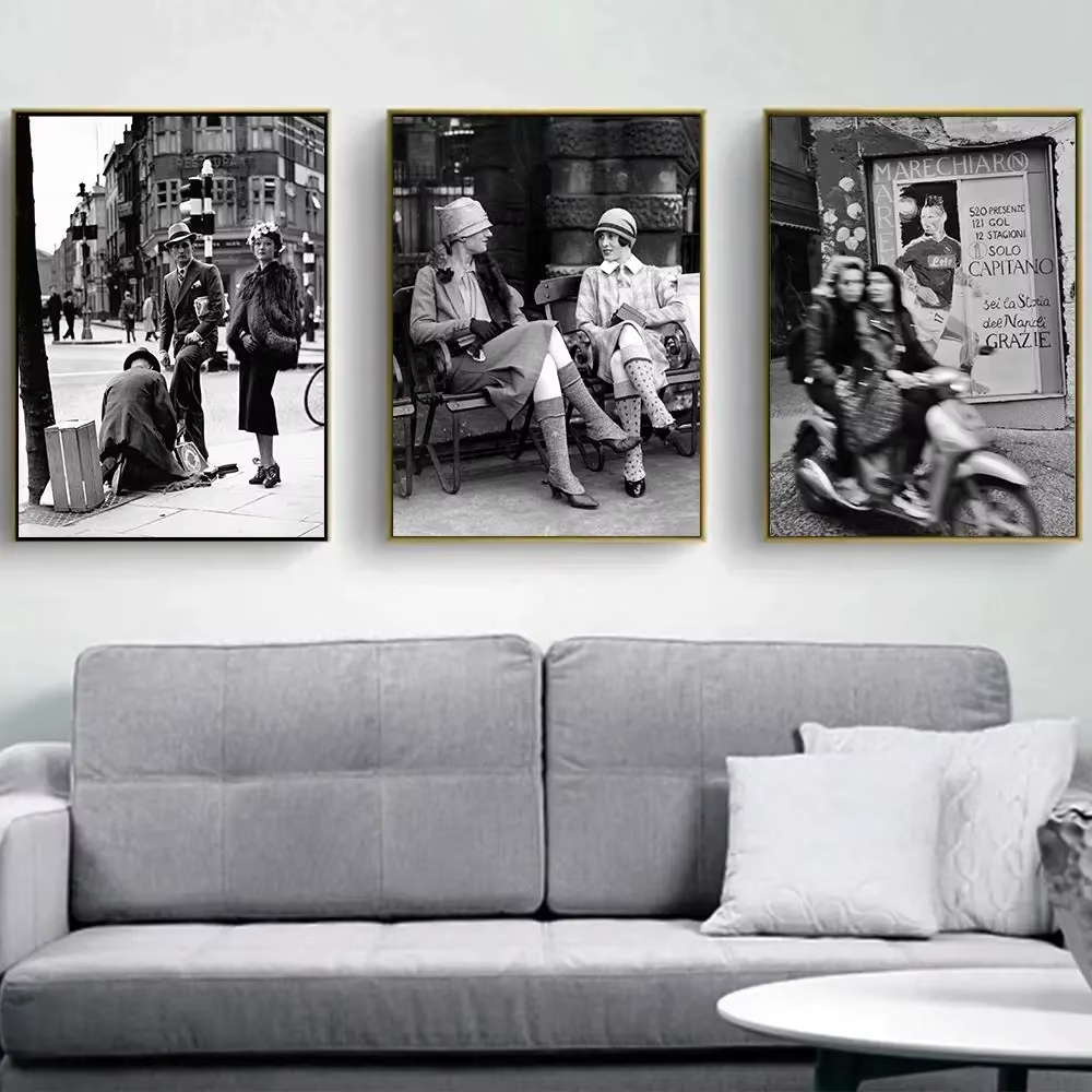 Vintage Fashion Art - Modny czarno-biały vintage obraz fotograficzny Włochy