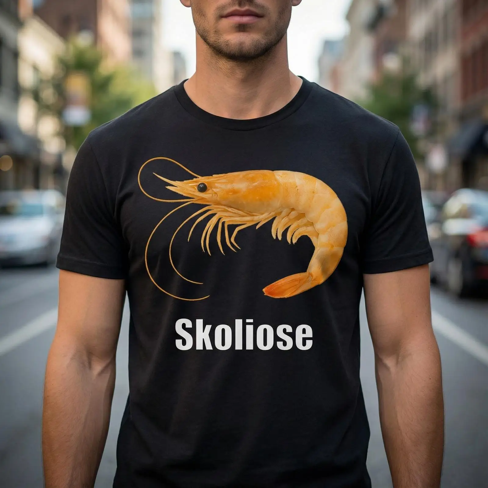 Vintage Fashion Gen Z - Koszulka z motywem skoliozy krewetki, ciemny