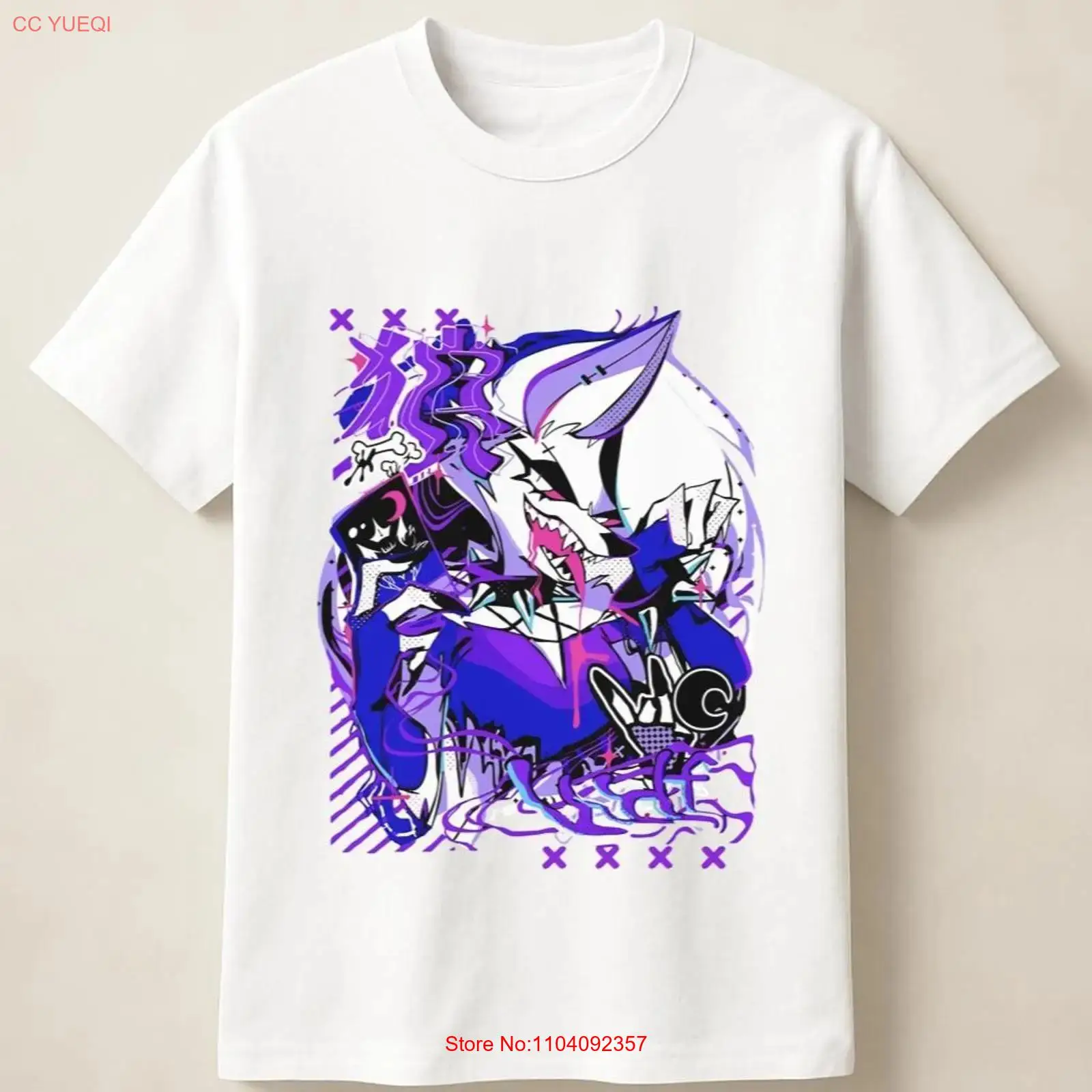 Vintage Fashion Art - Fioletowa koszulka z anime wilkiem w