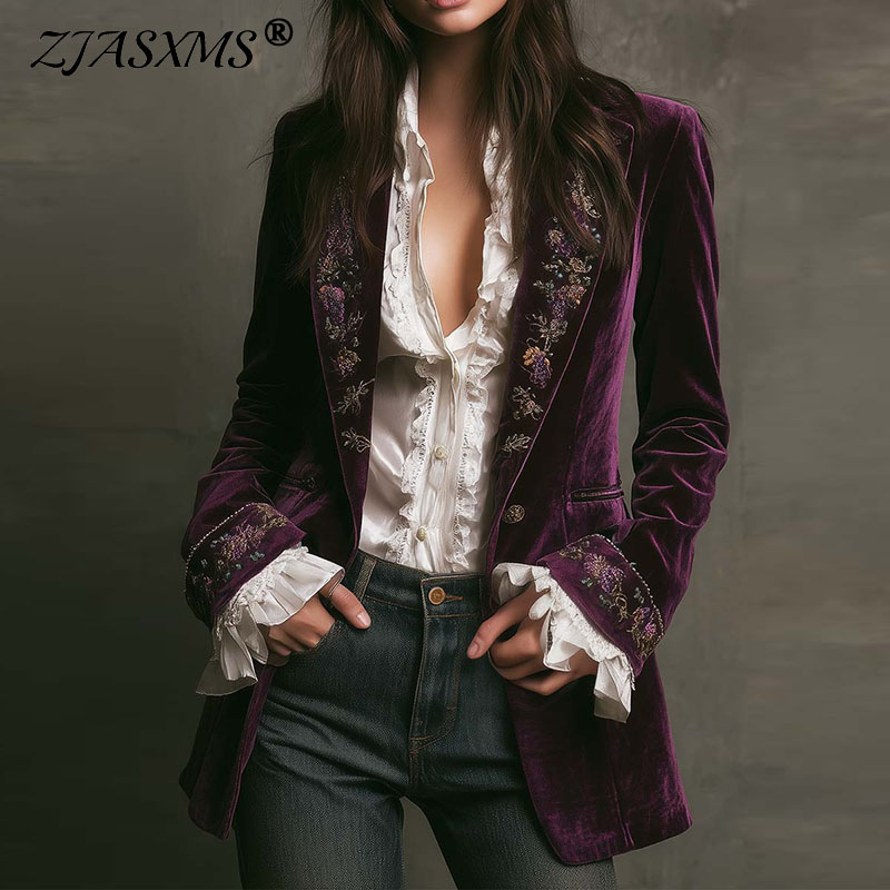Velvet Blazer Vintage - Nowe damskie płaszcze i kurtki zimowe