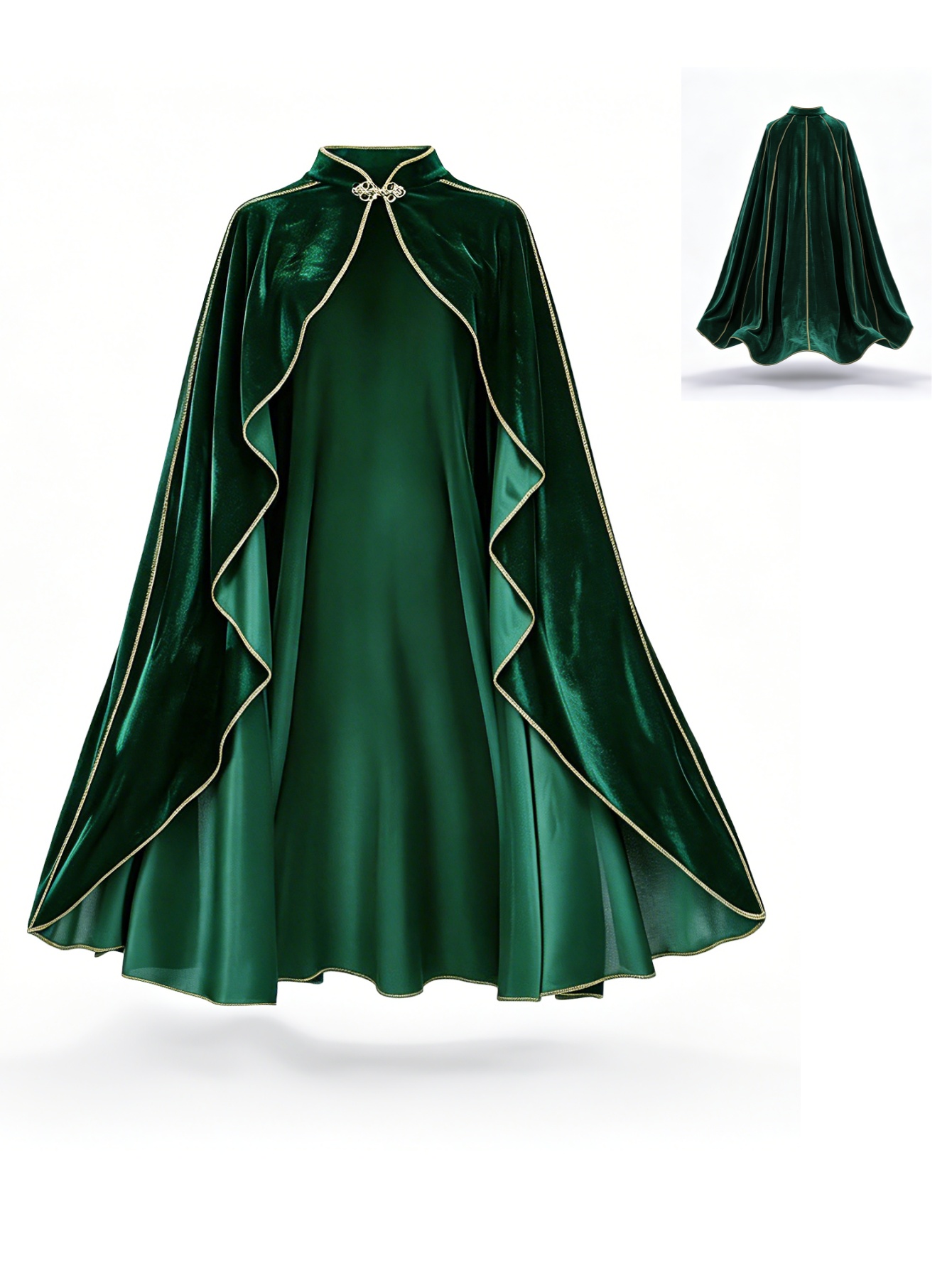 Vintage Fashion Dress - Damski płaszcz zielony aksamitny w stylu