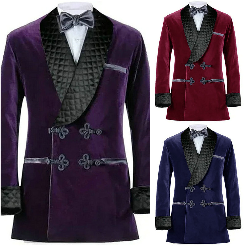 Velvet Blazer Vintage - Dwurzędowe fioletowe aksamitne kurtki do palenia